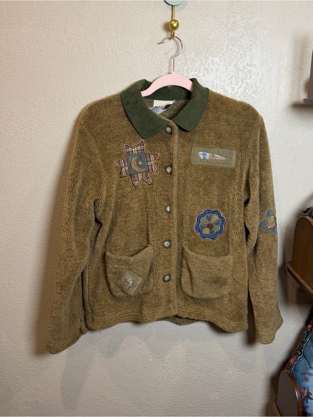 Celestrial Whimsical Teddi Olive Brown and Embroidered Patches